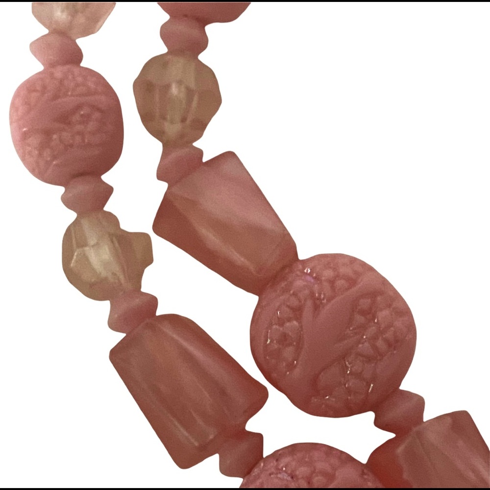 Sold/ 1950’s Double Strand Pink Beaded Necklace & Earring Set, Made in Austria - Picture 4 of 5